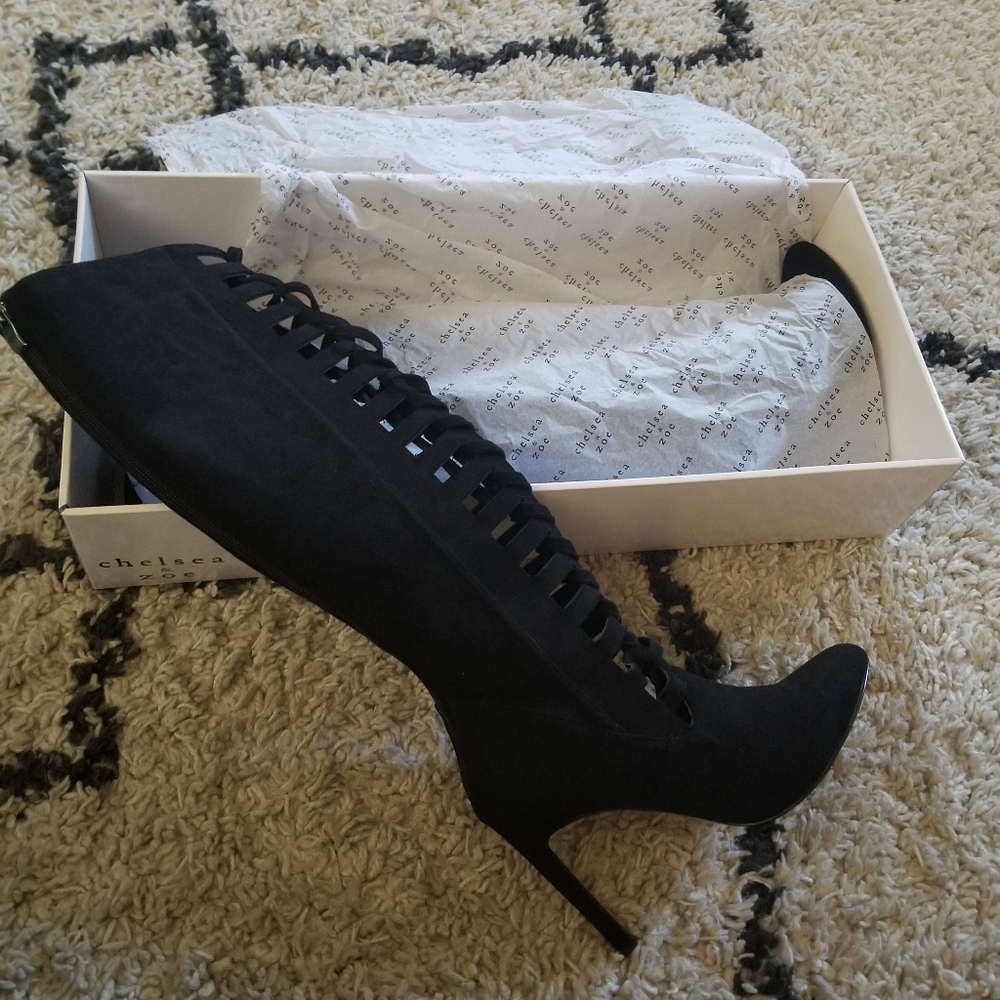 Knee high lace up suede high heel boots